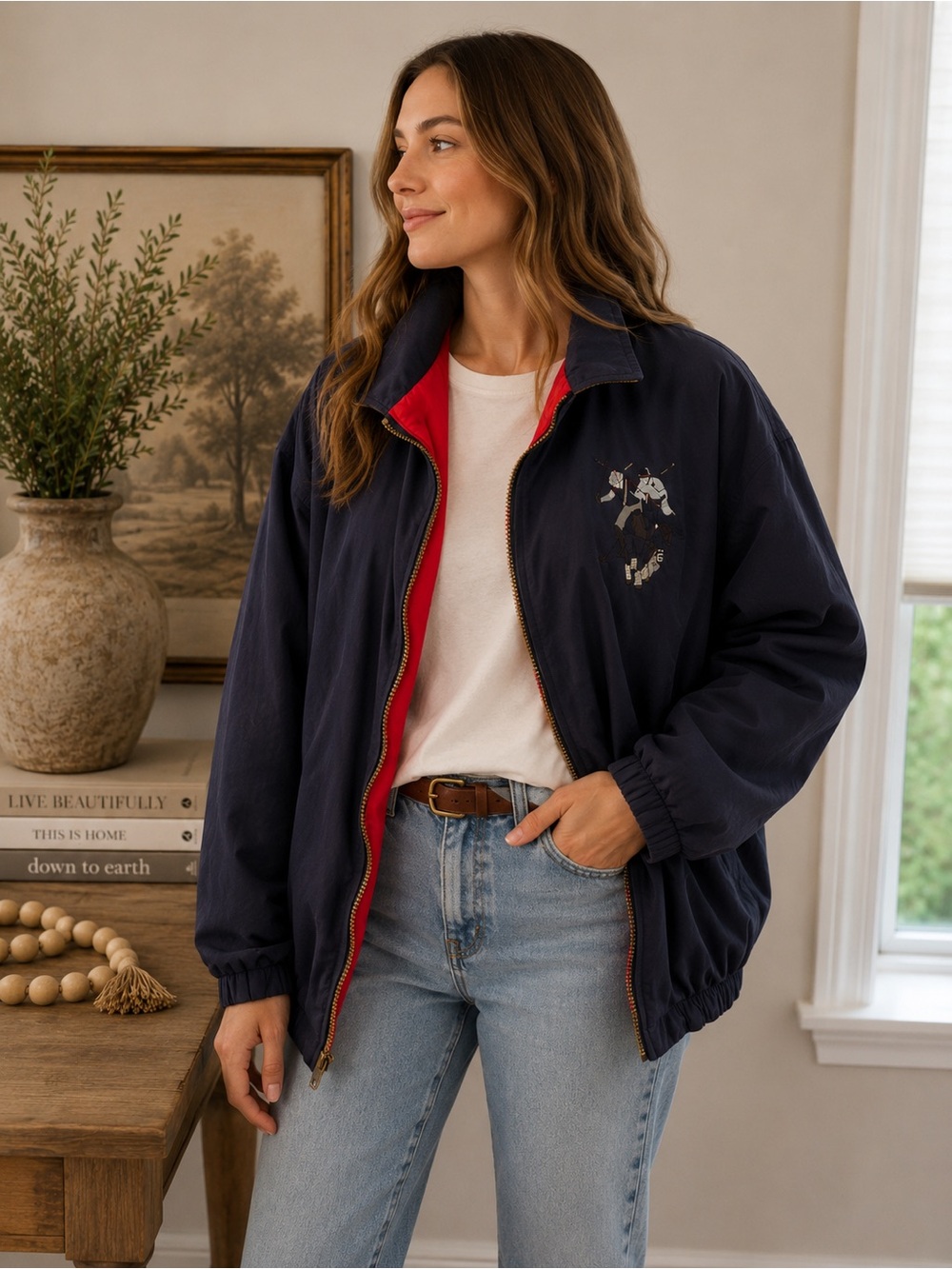 U.S. Polo Assn. Navy Bomber Jacket with Red Trim